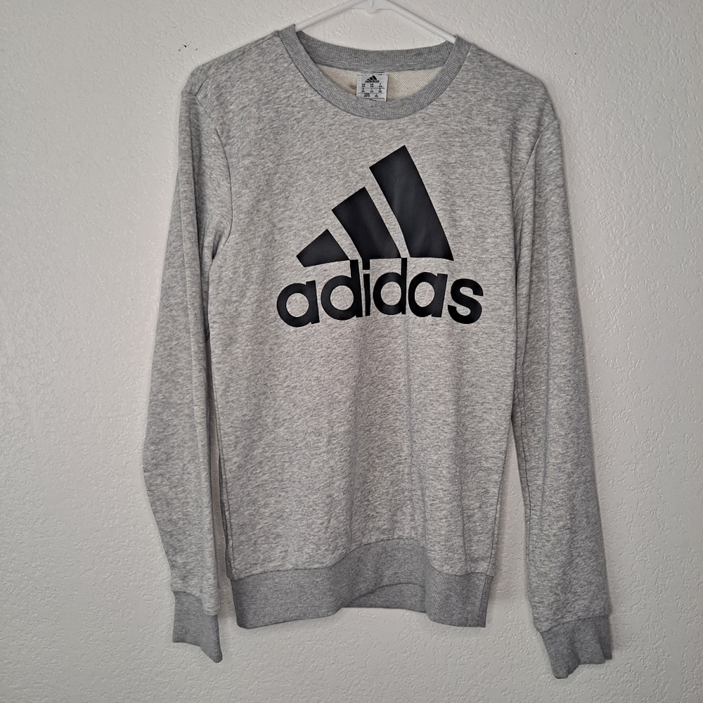 NEW Mens Adidas Essentials French Terry Big Logo Grey Sweatshirt Size XS GK9077